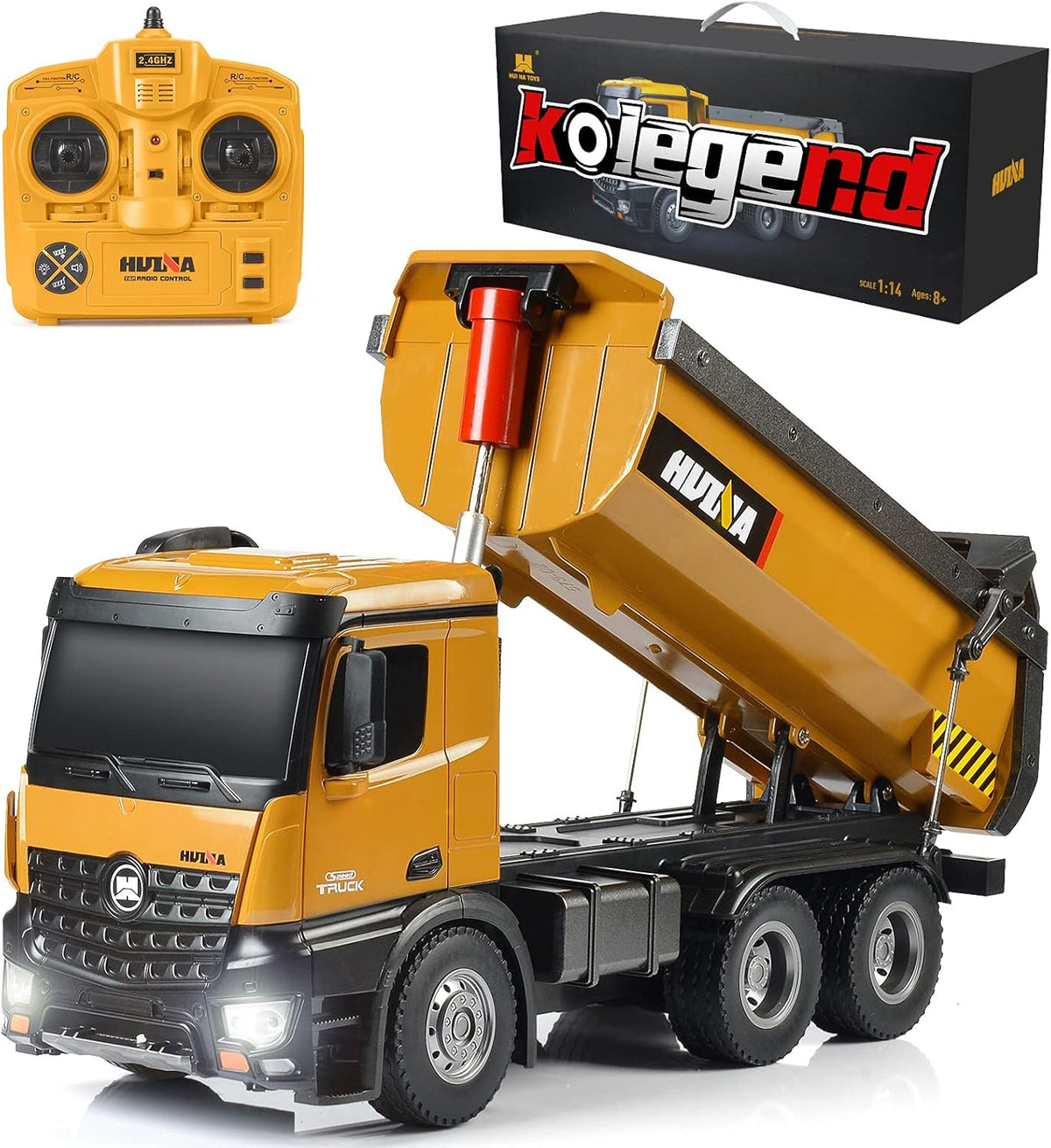 1/14 Scale Metal RC Dump Truck Toy with LED Lights E693401