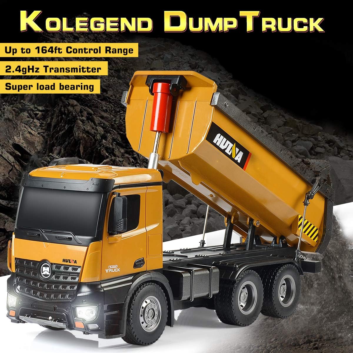 1/14 Scale Metal RC Dump Truck Toy with LED Lights E693401