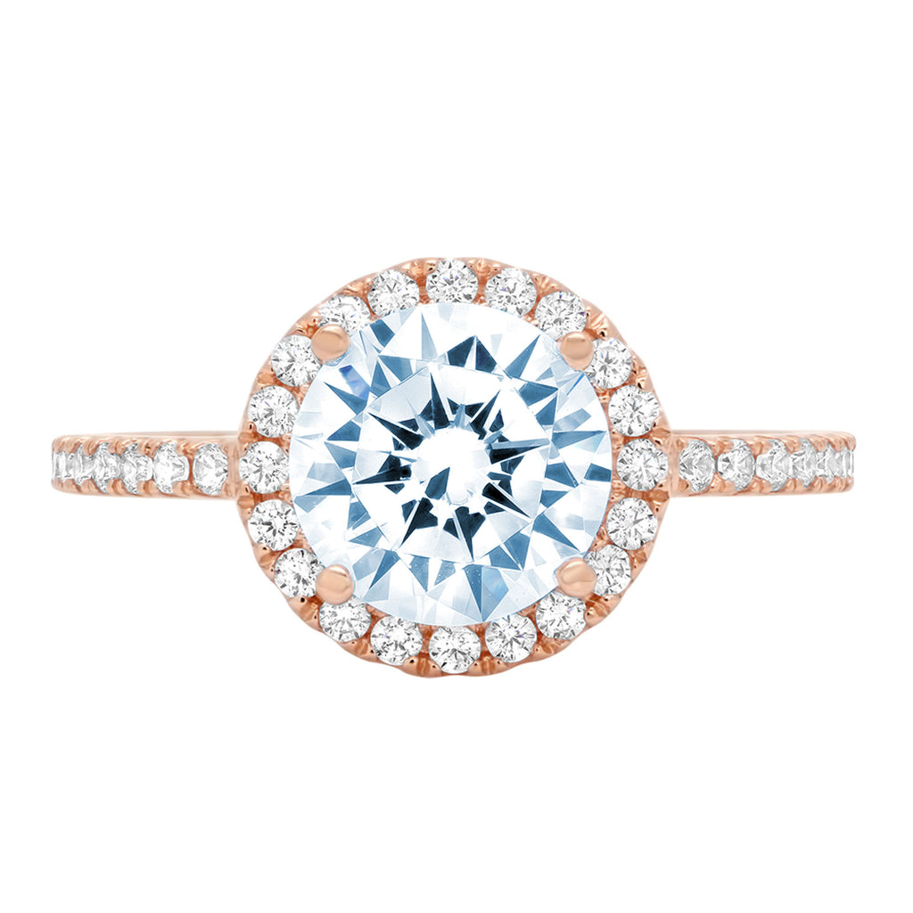 1.86ct Round Cut Blue Simulated Diamond 18k Rose Gold Halo Ring Size 3.75 U8412