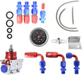 0-100 Psi Blue Red Universal Fuel Pressure Regulator Kit with Gauge and AN-6 Fuel Line Hose Pack of 2 N959