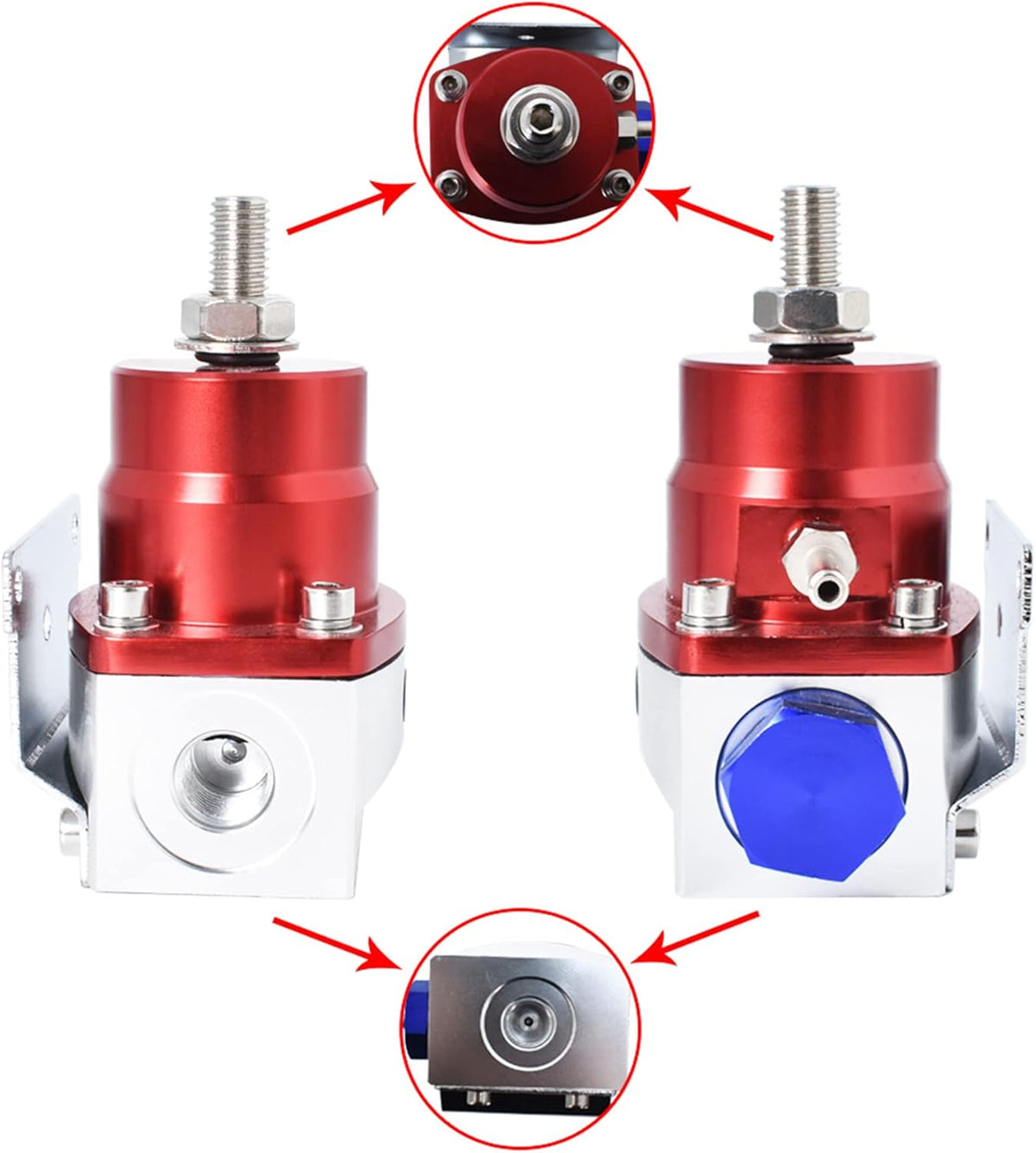 0-100 Psi Blue Red Universal Fuel Pressure Regulator Kit with Gauge and AN-6 Fuel Line Hose Pack of 2 N959