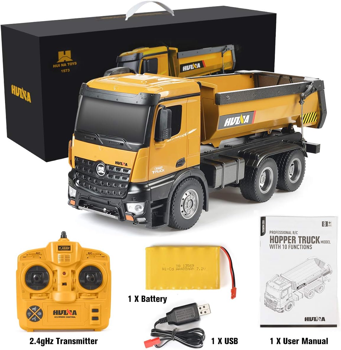 1/14 Scale Metal RC Dump Truck Toy with LED Lights E693401