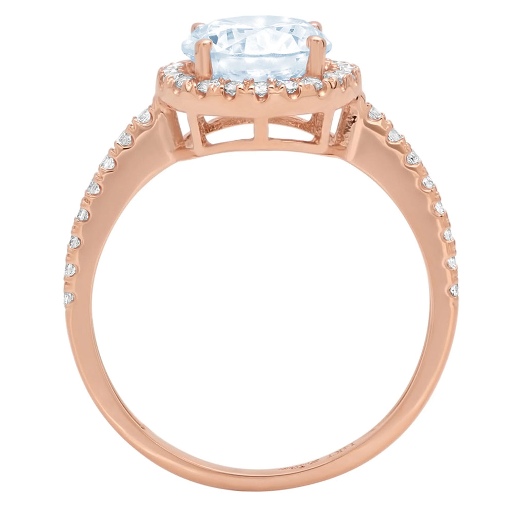 1.86ct Round Cut Blue Simulated Diamond 18k Rose Gold Halo Ring Size 3.75 U8412